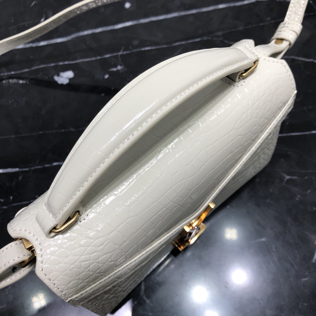 Saint Laurent Cassandera Mini Crocodile Embossed Bright Calfskin Handbag Shoulder Bag White 623930